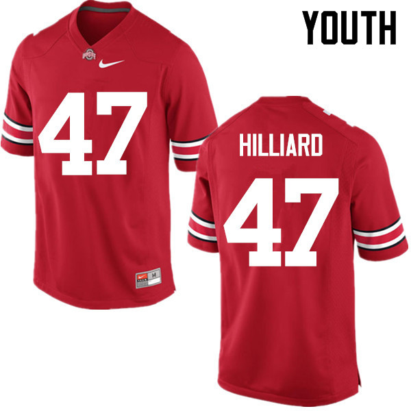 Ohio State Buckeyes Justin Hilliard Youth #47 Red Game Stitched College Football Jersey